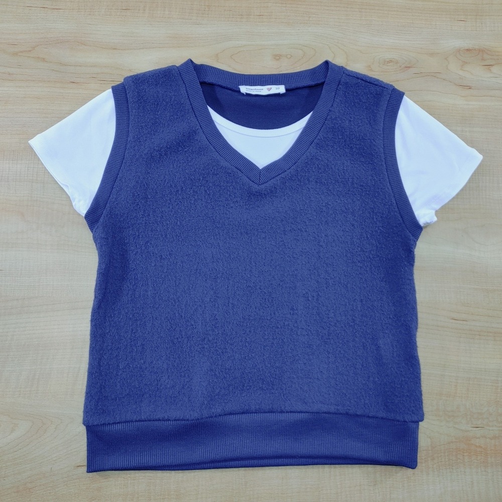 Beautees Girls Blue Sweater Vest Layered White T-Shirt Top Size 10 NWOT